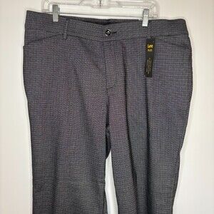LEE PLUS NEW Trouser Pant Women 18W Petite Black White Plaid Stretch Midrise Reg
